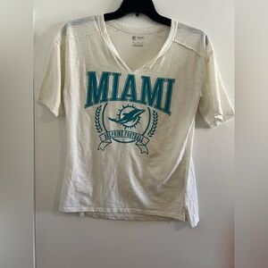 Ladies Miami Dolphins V Neck Tshirt Cream